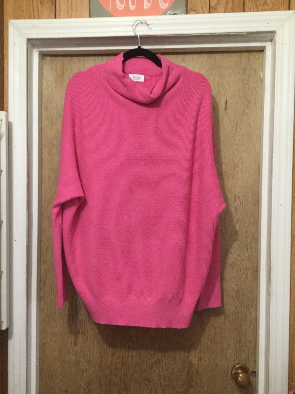Bluivy pink sweater ribbed knit fabric long sleeve mock cowl neck size M/L